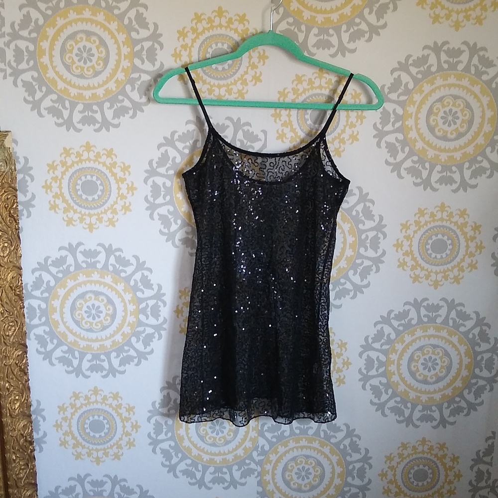 Sequin black adjustable straps camisole medium